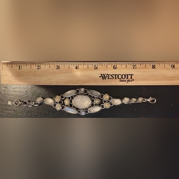 LUCKY BRAND  SILVER  TONE ORGANIC  STONE LINK  BRACELET T31. 7” - Picture 4 of 10